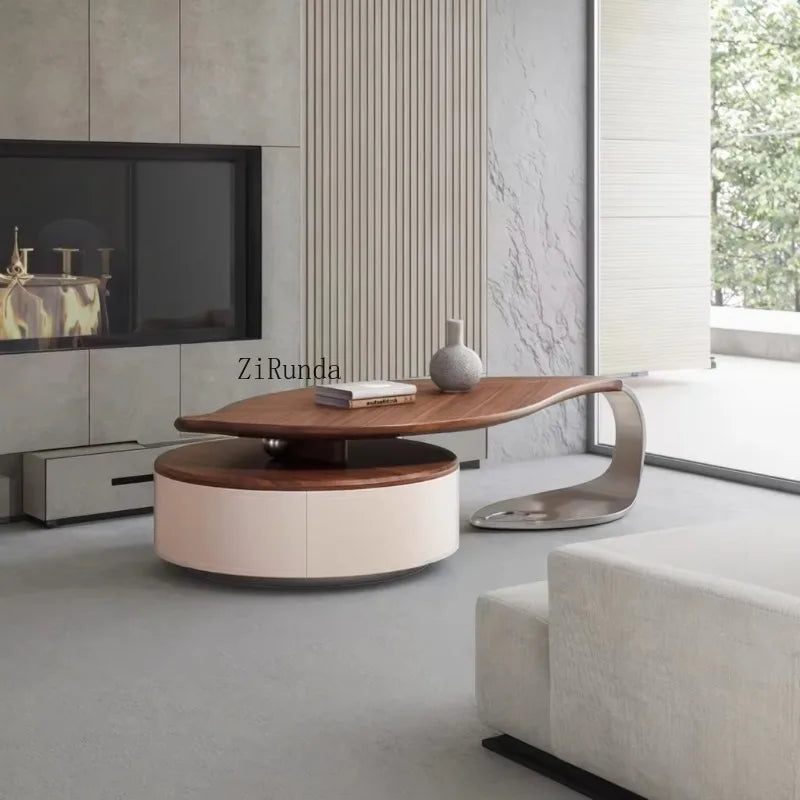 Modern leaf-shaped walnut veneer coffee table light luxury living room home new designer special shape coffee table