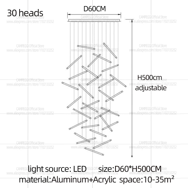 Modern Chandelier Luster Lights For Stair Hall Dining Living Room Duplex Building Indoor Lighting Fixture Staircase Chandelier