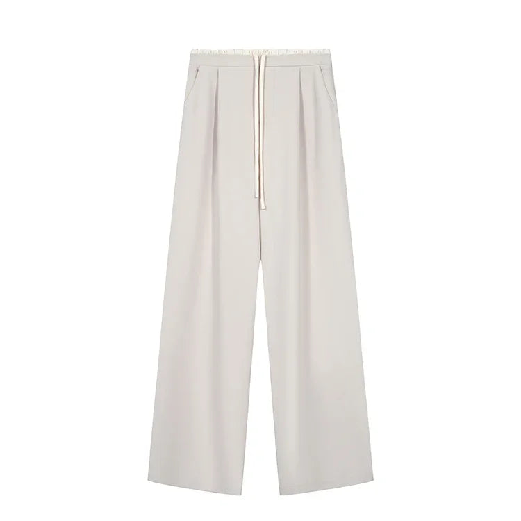 Elastic Waist Drawstring Loose Slim Casual Versatile Trousers 2026 Autumn New High Waist Women Wide Leg Suit Pants