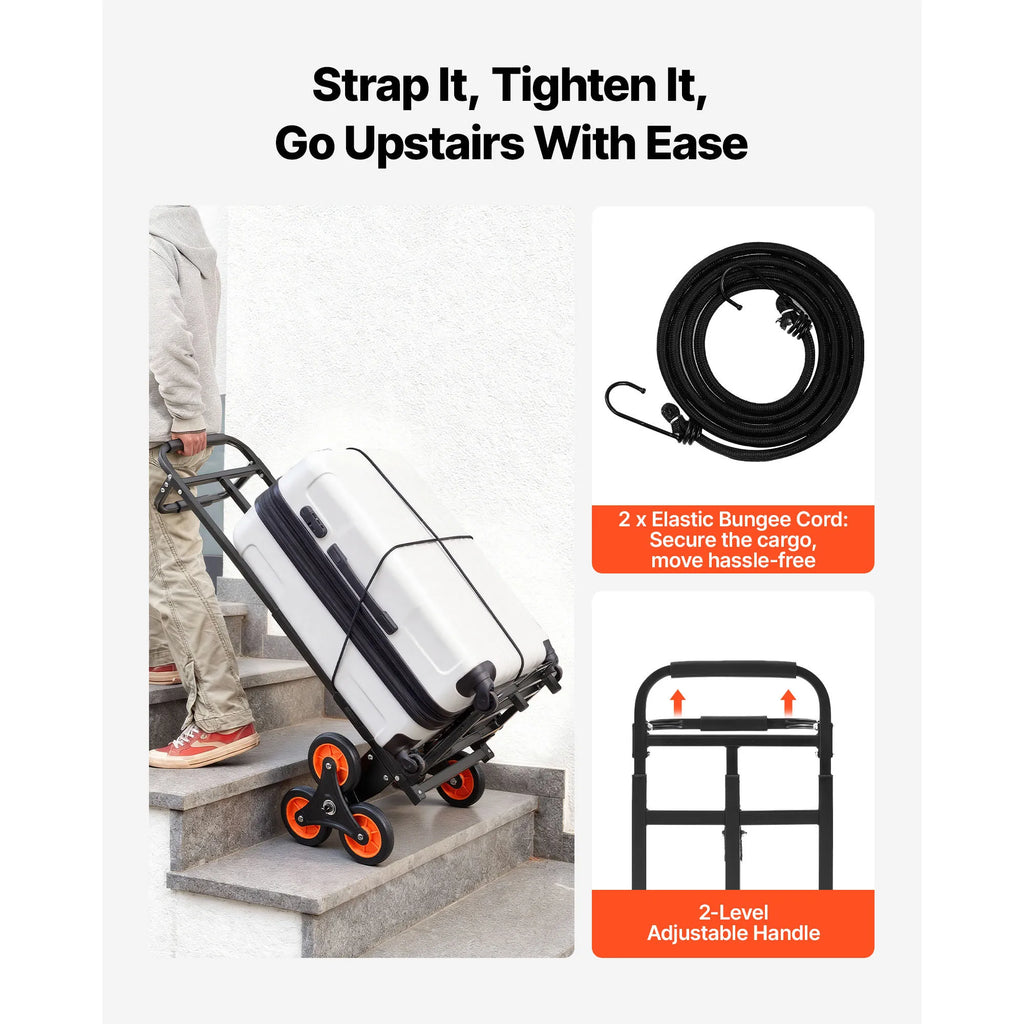 SucceBuy Stair Climbing Cart 220 lbs Stair-Climbing Capacity Heavy-Duty Folding Trolley Cart w/ Telescoping Handle for Groceries