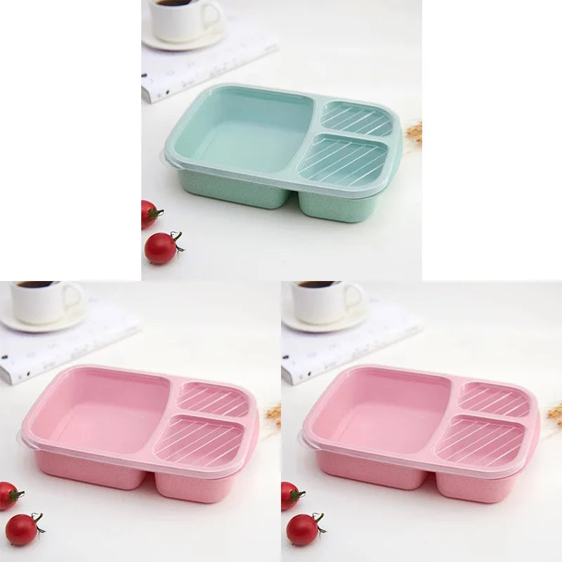1-3pc Straw Lunch Box Portable Bento Box With Compartment Picnic Bento Box Fruit Container Microwave Oven Dinnerware for Student