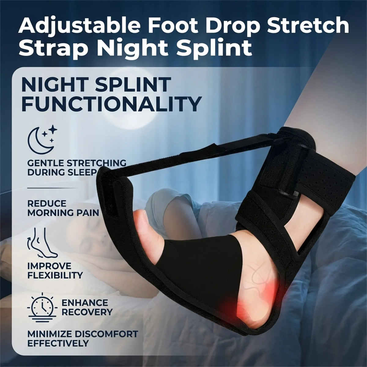 Night Splint Ankle Brace Orthopedic Support Breathable Stretching Strap Adjustable for Plantar Comfortable Support Belt Foot Car