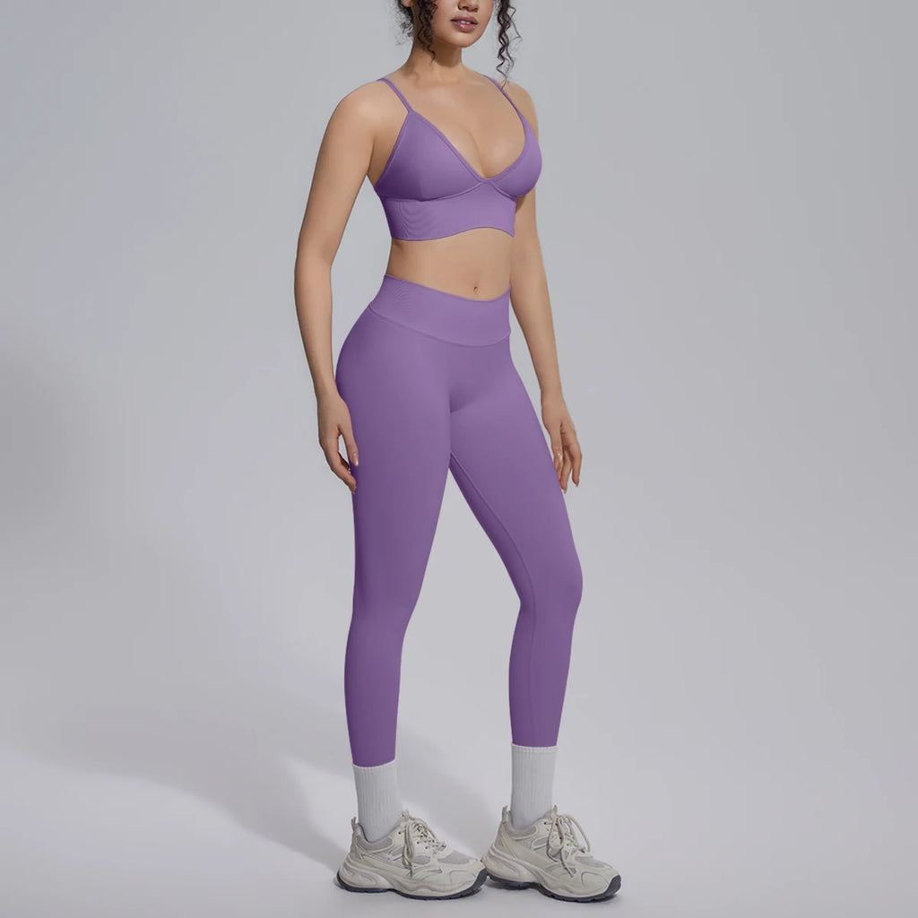 2PCS Woman Yoga Set Shockproof Workout Top Sexy Yoga Bra with Chest Pad High Stretch Seamless Fitness Pants Gym Yoga Set