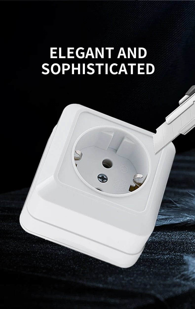 WESA White Wall Mount Socket EU Standard Electrical Outlett Ground Vintage Surface Power Socket Plugs Flame Retardant Plastic