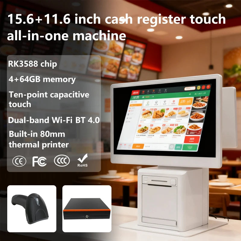 Dual Screen Touch Android Cash Register for Aliexpress, with Cash Drawer for Supermarkets Retail Stores Restaurants