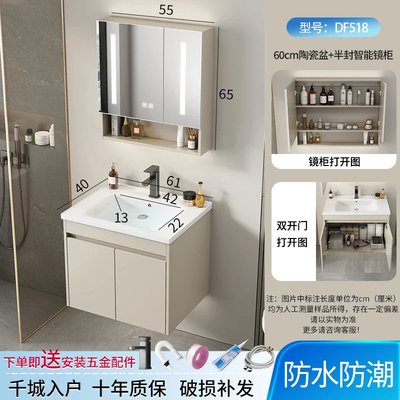 Wall Basin Bathroom Cabinet Set Sink Mirrors Shelves Bathroom Cabinets Storage Organizer Mobile Bagno House Accessories