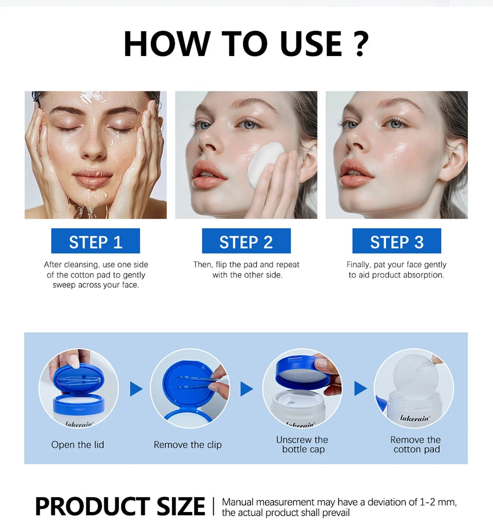 4.5% AHA Lactic Acid & 0.45% BHA 0-pore Toner Pad Salicylic Acid Dual-Textured Facial Toner Pads for Exfoliation and Pore Care