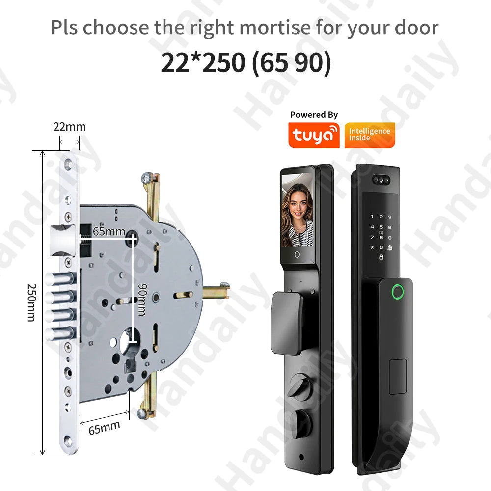 HanDaily Waterproof Smart Door Locks with Camera Video Intercom Palm Face Recognition Smart Lock Tuya Wifi App Remote Control