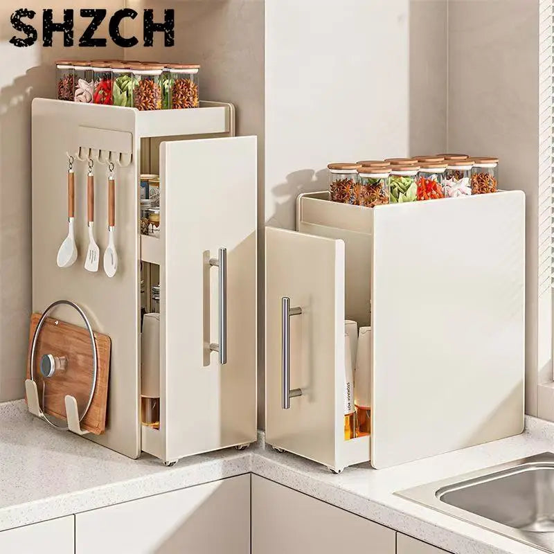 Shelf Kitchen Pull-out Seasoning Countertop Multifunctional Seasoning Storage Rack Dustproof Extremely Narrow Side Box Cabinet