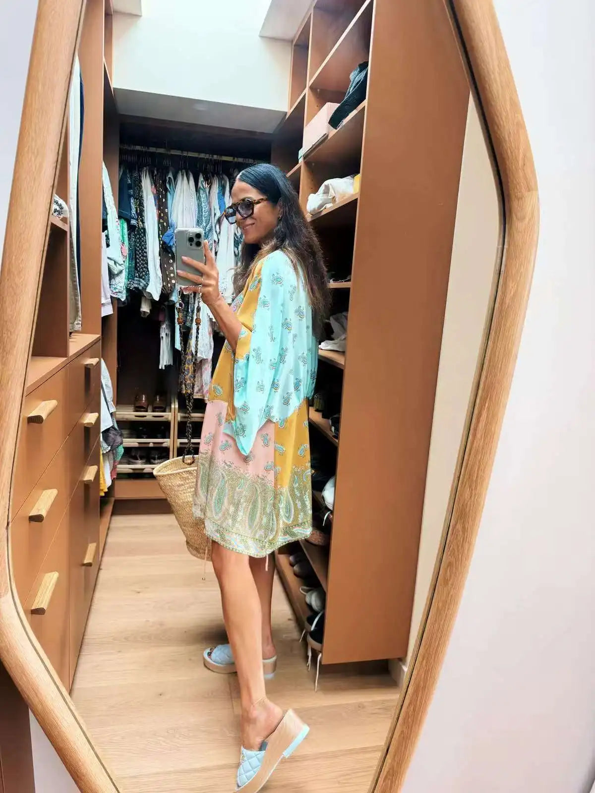 Women Bohemian Wrap Dress, V Neck Lantern Sleeve Paisley Print Tie Waist Mini Dress For Beach Travel Vacation`