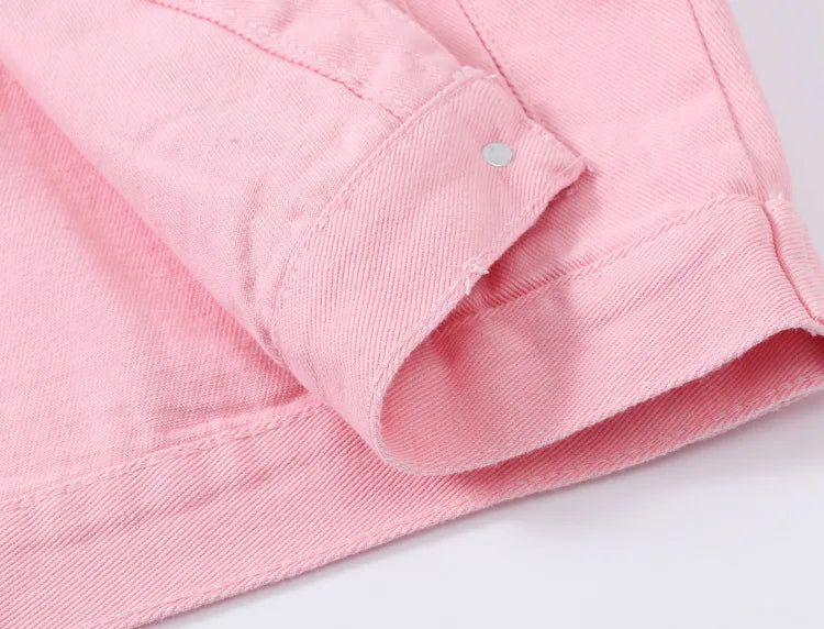 Pink Denim Jacket Women's Spring Autumn Single-breasted Lapel Coat Fashion Green Black Red Blue Outerwear Female Jean Overcoat