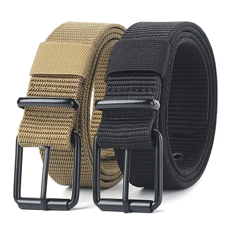 Unisex Trendy Belt with Pin Buckle Outdoor Sports Jeans Accessory Porous Canvas Leather for Men And Women