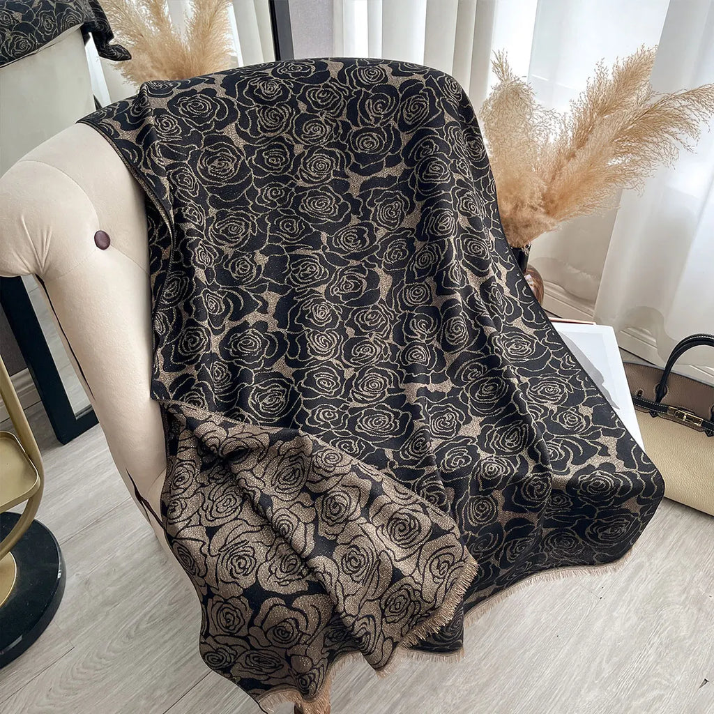 Women Exquisite Golden-Embroidered Hijab for Muslim Ladies Ideal for Spring Fall Sun-Protective Stylish Headwear Shawl Scraf