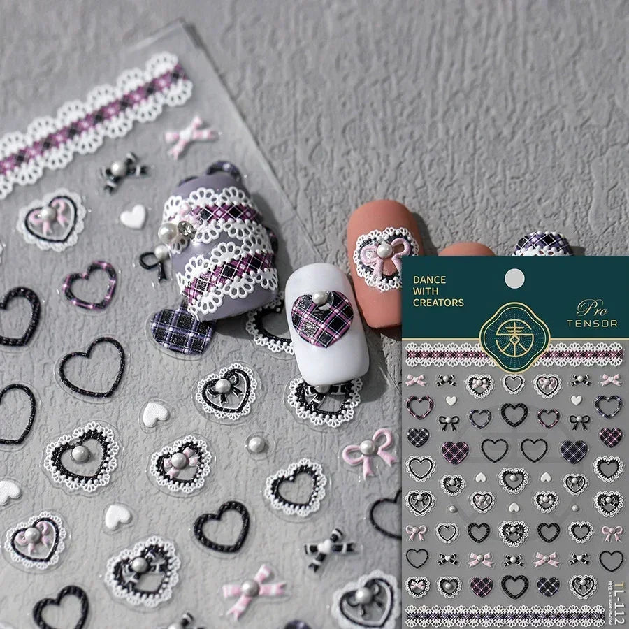5D Gradient Love Gem Glitter Love Heart Colorful Cat's Eye Rhinestone Soft Self Adhesive Nail Art Stickers Shiny Manicure Decals