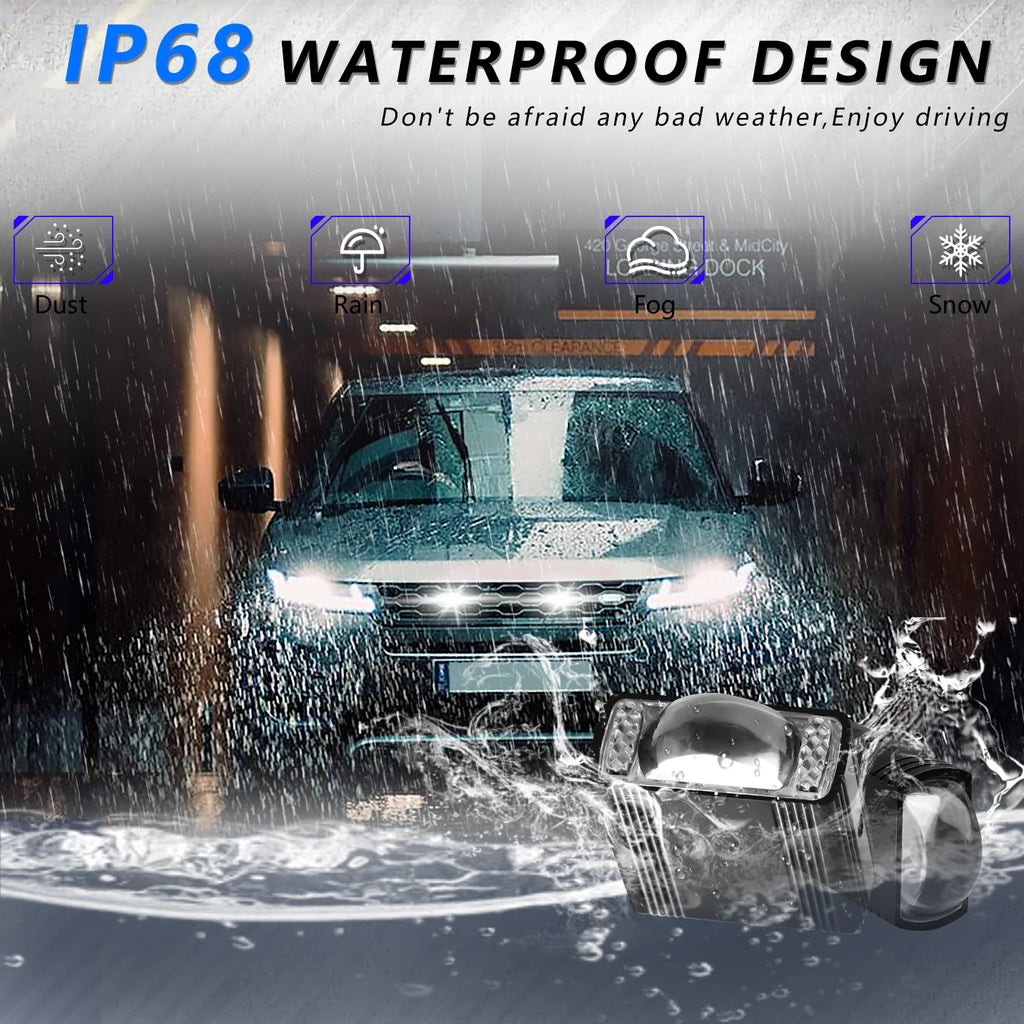 LED Car Grille Spotlight Projector Len Light DRL 120W 12000LM Super Bright Motorcycle Auxiliary Spotlight 6000K/4500K/3000K 12V