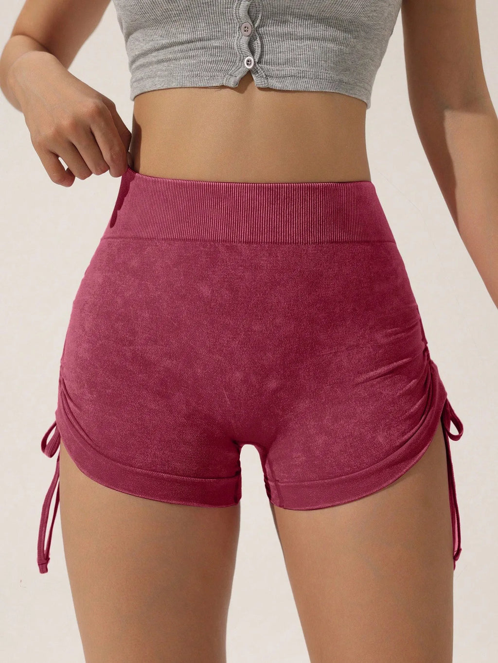 Drawstring Frosted Shorts for Women, Peach Lifting Buttocks, Fitness Cycling, Three Part Pants, Running Sports, Frosted Shorts