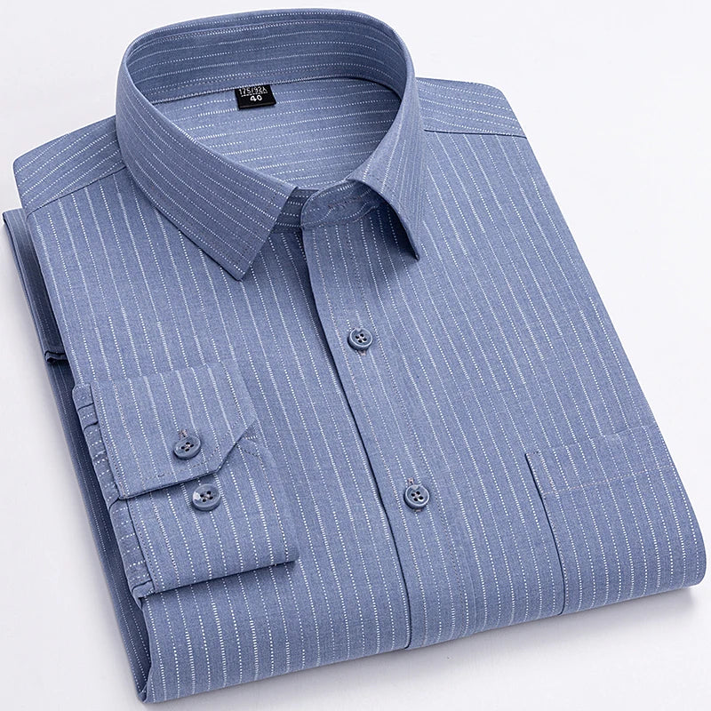 High Quality Men's Shirts Spring Autumn Long Sleeve Wrinkle Resistant Non Ironing Stripe Man Clothing  Big Size 5XL 6XL 7XL