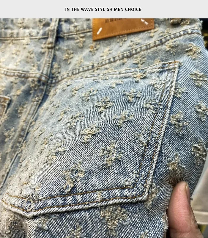 Workwear Pants, Washed Denim Shorts, Men's Denim Shorts, Designer High Street Fashion Loose Fit Fir Straight Leg Men's Shorts