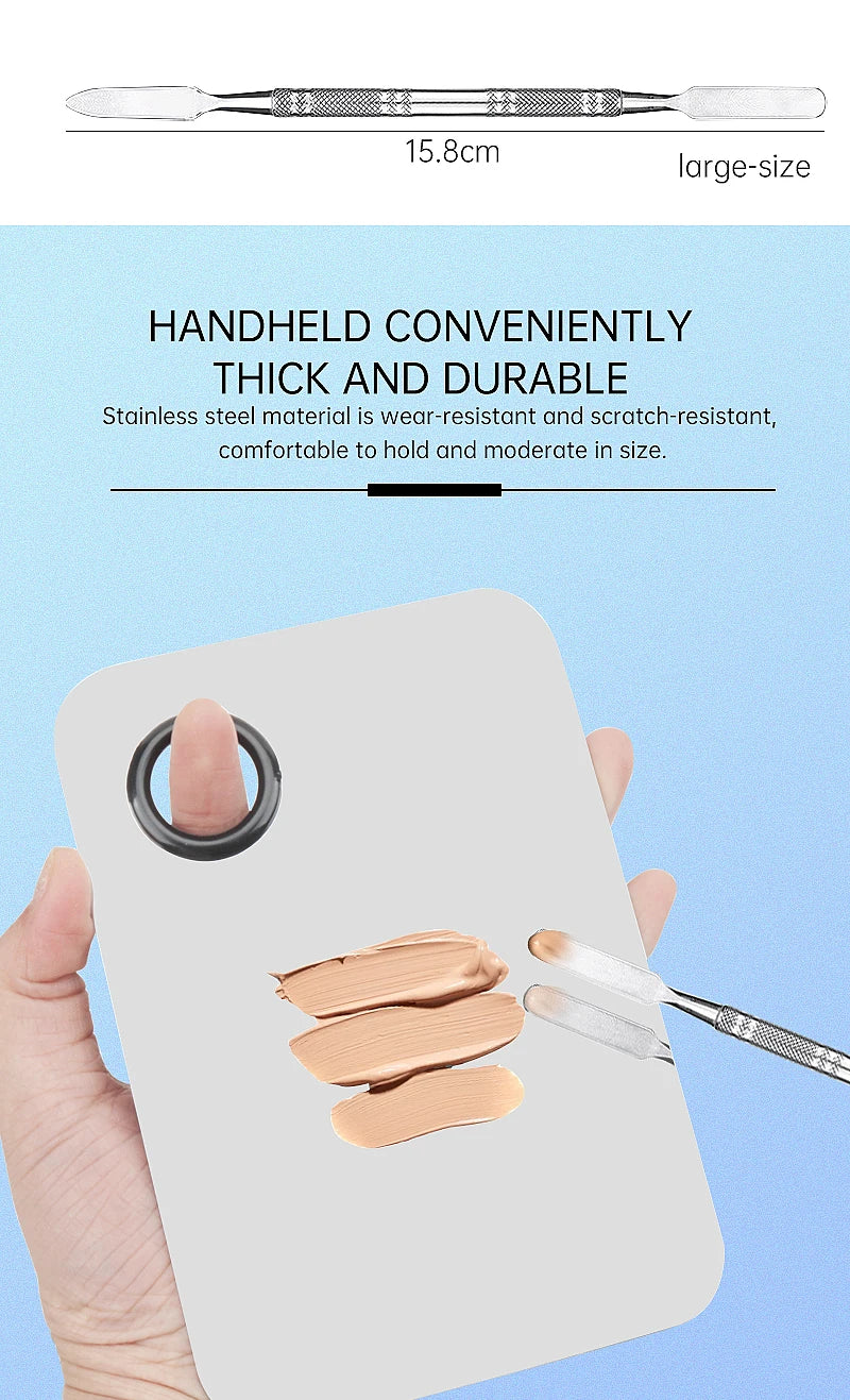 Makeup Mixing Palette Stainless Steel Foundation Lipstick Eye Shadow Mixer Palette with Spatula Rod Color Stick Beauty Tools Set