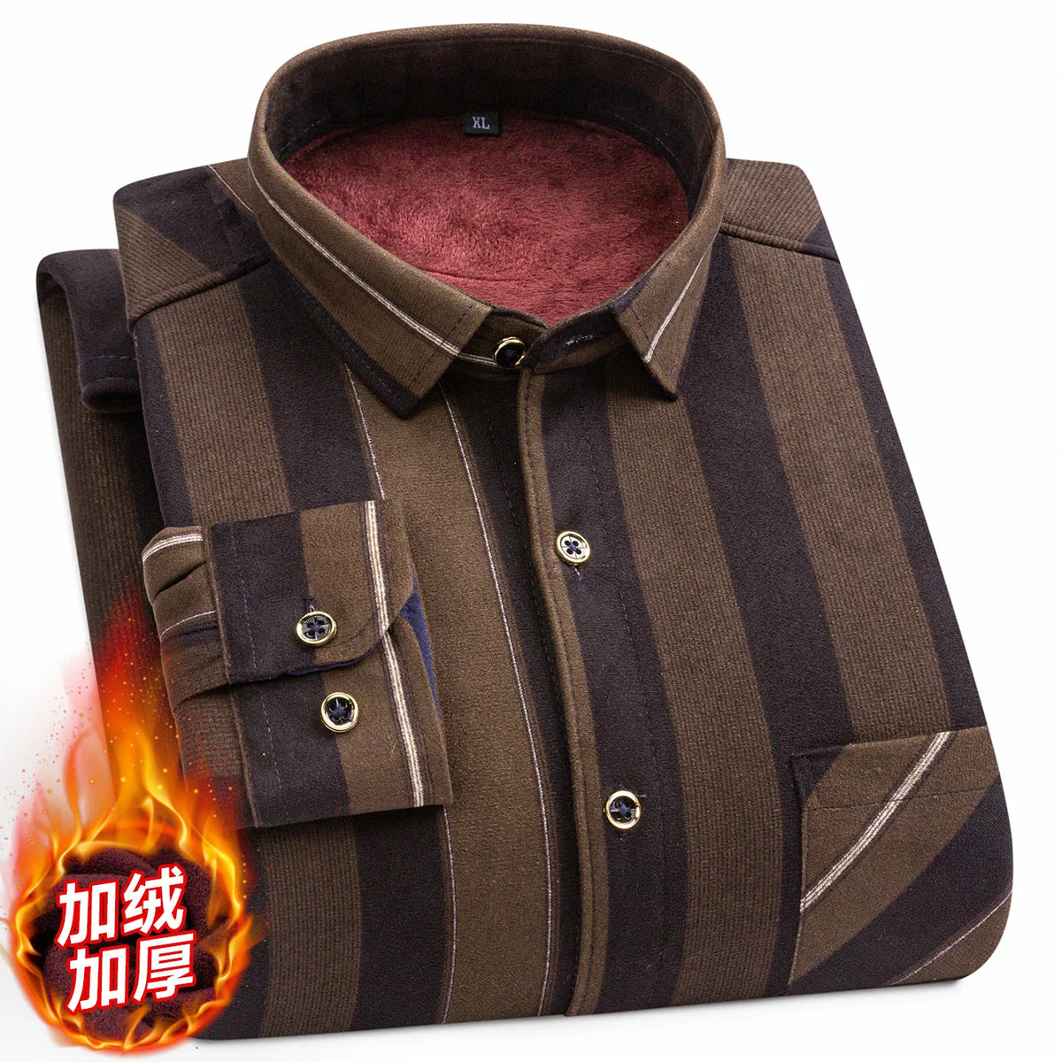 Men's Long Sleeved Shirt With Fleece Lined Winter Thickened Flannel Casual Plaid Stripe Daily Slim Man Clothes Plus Size 8XL 7XL