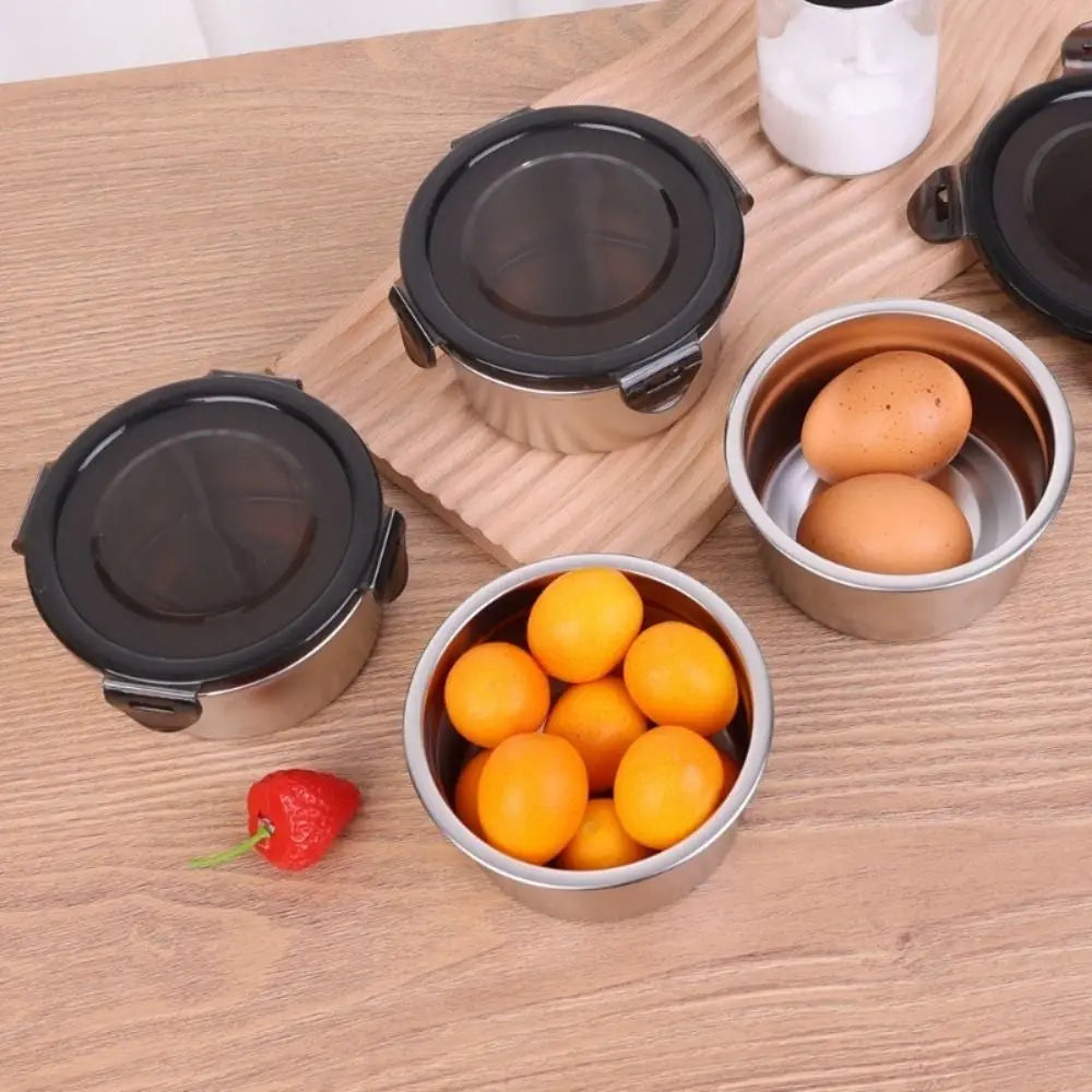 1Pcs Fresh Keeping Lunch Box Lunch Meal Prep Storage Round Bowl Food Container Fridge Kitchen 304 Stainless Steel