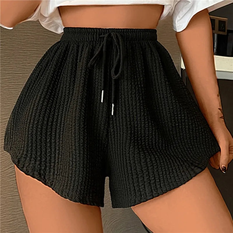 Loose Casual Large Sports Pants Women Summer Shorts High Elastic Lace Up Drawstring Wide Leg Sweat Fitness Running Shorts