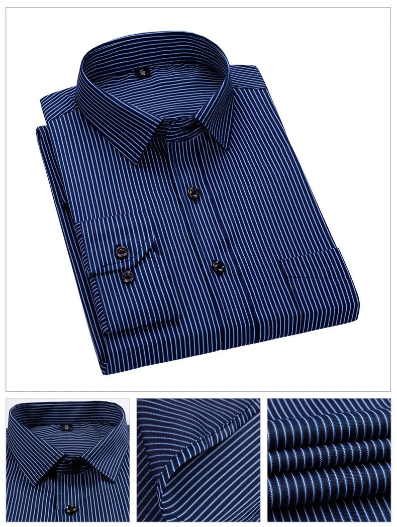 Oversized 9XL 8XL Mens Long Sleeved Shirt Casual Business Classic Plaid Striped Daily Slim Fit Button Male Social Dress Shirts