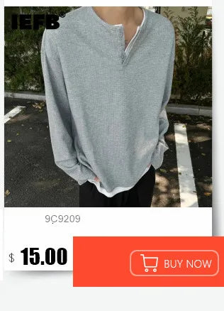 IEFB Niche Design Men's Tees Long Sleeved Round Collar Lace-up Solid Color Simple Tops Loose Pullover Male Tees Autumn 9X533