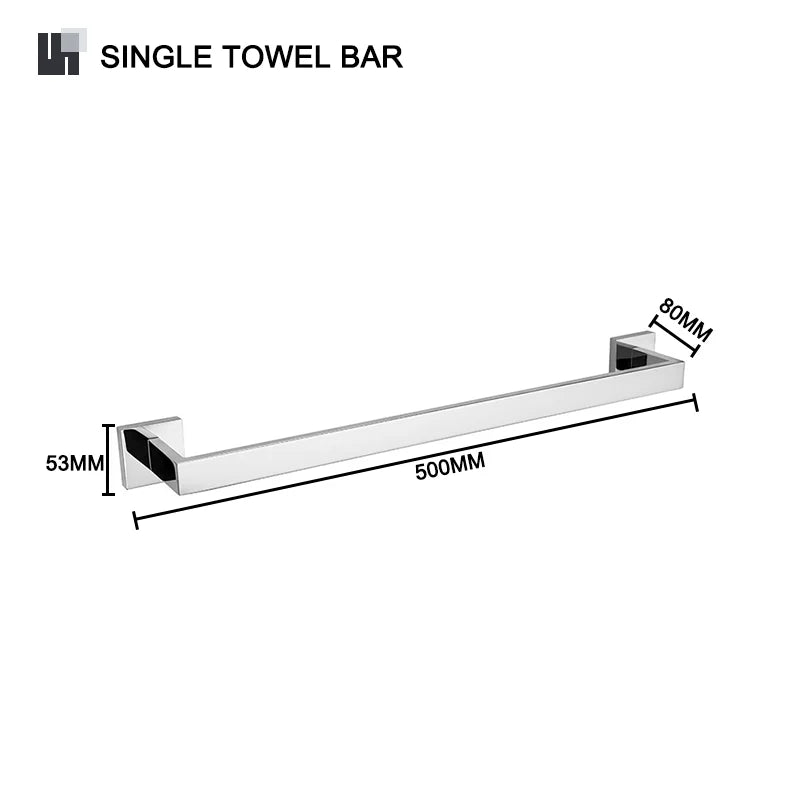 Stainless Steel Chrome Bathroom Hardware Set Square Towel Rack Towel Rack Tissue Holder Robe Hook Bathroom Rack Accessories