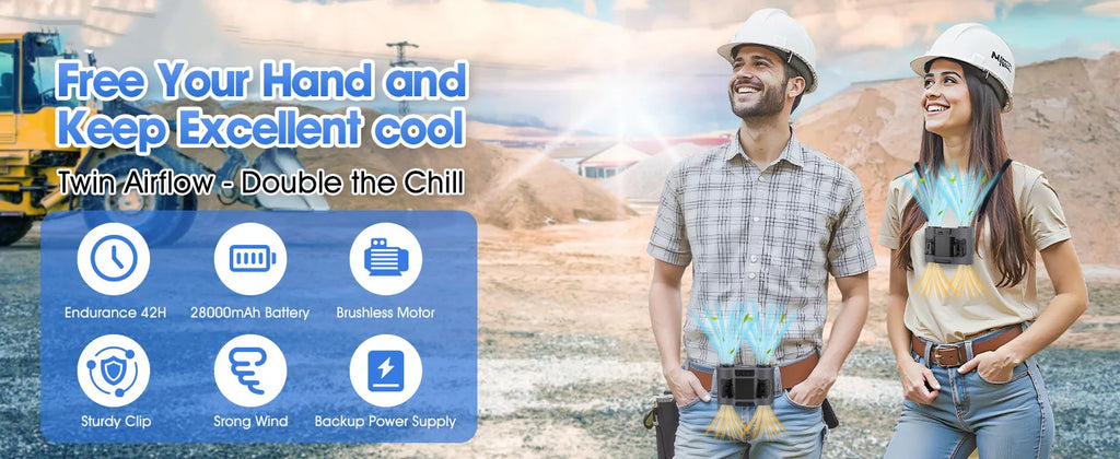 2026 New Upgrade 42H Portable Waist Fan, 28000mAh Rechargeable Wearable Belt Fans, 16000 RPM Cooling Neck Body Powerful Shirt