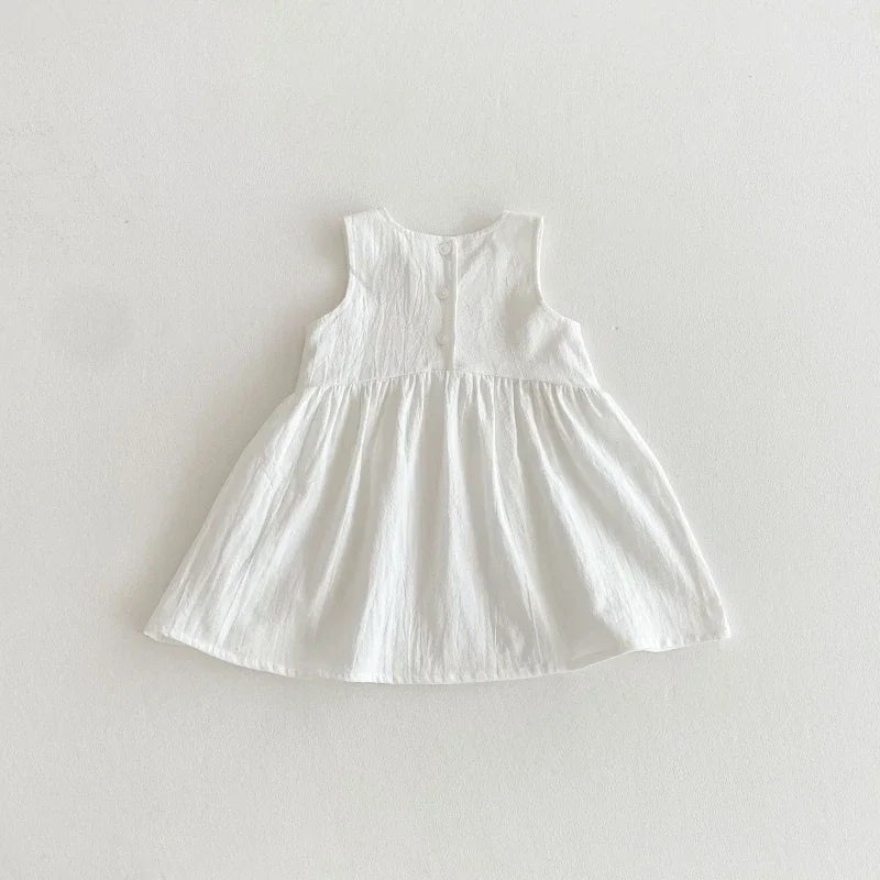 2025 Kids Clothes Summer Solid Dress Baby Girls Cotton Clothes Sleeveless Floral Dresses Children'S Vestidos Casual Clothing