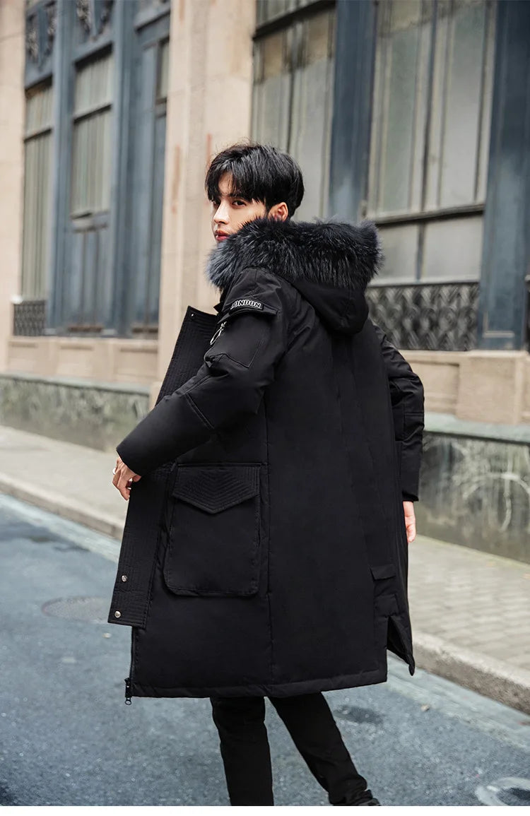 Men's New Korean Version Thick Parka Over the Knee Men's Mid to Long Style Trendy Handsome Men's Coat High Quality Design Parkas