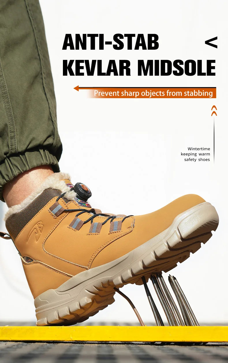 Size 47 48 Winter Work Safety Boots Men Steel Toe Work Shoes Rotating Button Waterproof Protective Men Safety Shoes Footwear