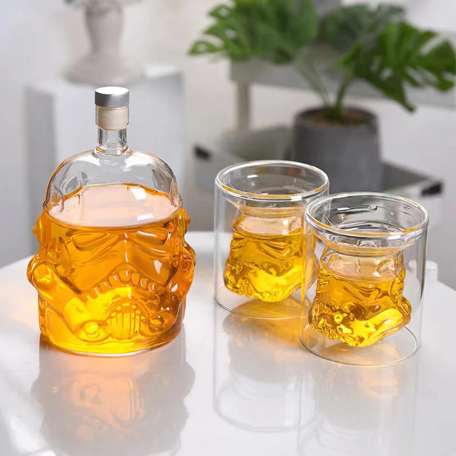 Set Of 3，Whiskey Decanter Set With 2 Glasses, Transparent Creative Flask Carefe,For Wine Scotch Bourbon Vodka Liquor Gift Decor