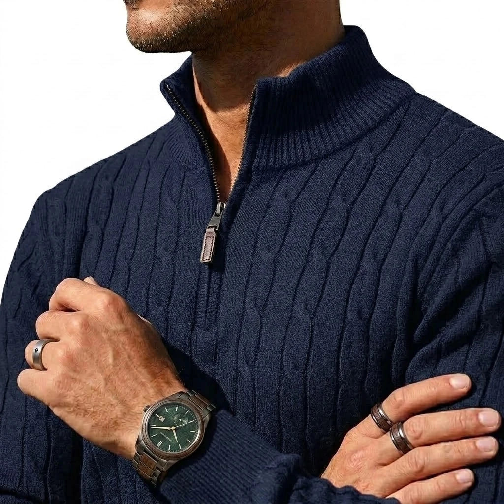 New Men's Cable Knit Half Zip Sweater Jacket Casual Long Sleeve Knitted Pullover Autumn Winter Warm Cardigan Outerwear Coats