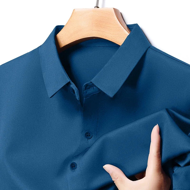 Men's Business Casual Long Sleeve Shirt Solid Color Wrinkle Resistant Comfortable All-Season Versatile Solid Color Top