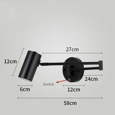 Modern Adjustable Swing Long Arm LED Wall Lamps Touch Sensor Internal Wall Washer Household Bedside Switch Decor Sconce Lights