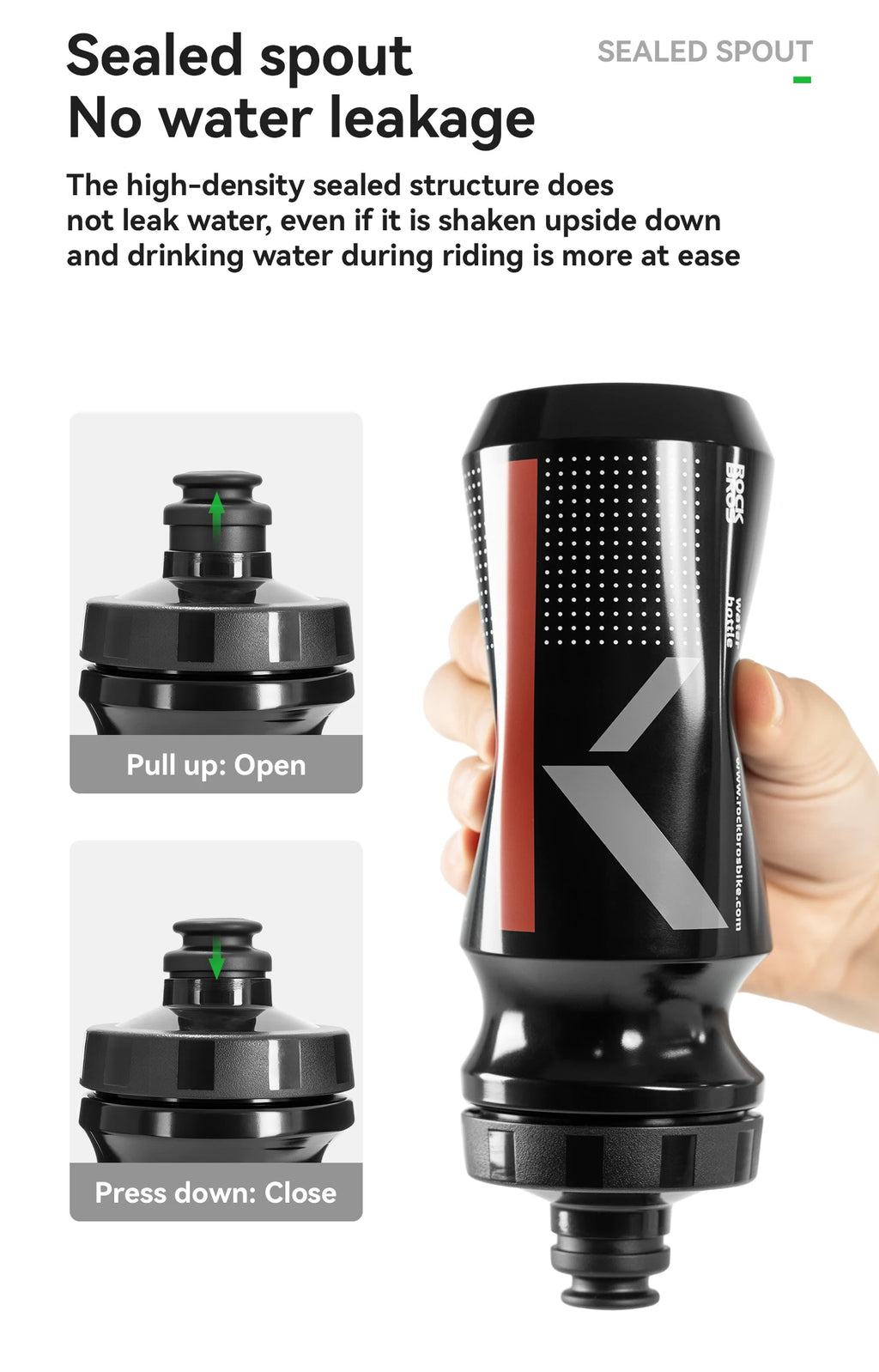 ROCKBROS Cycling Water Bottle 600ml Large Capacity Lightweight Squeeze Type Sports Bottle with Dust Cover Leakproof Water Bottle