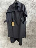 TOP-YAMAMOTO Japanese original design Dark style loose wool mixed tie double-breasted overcoat for men