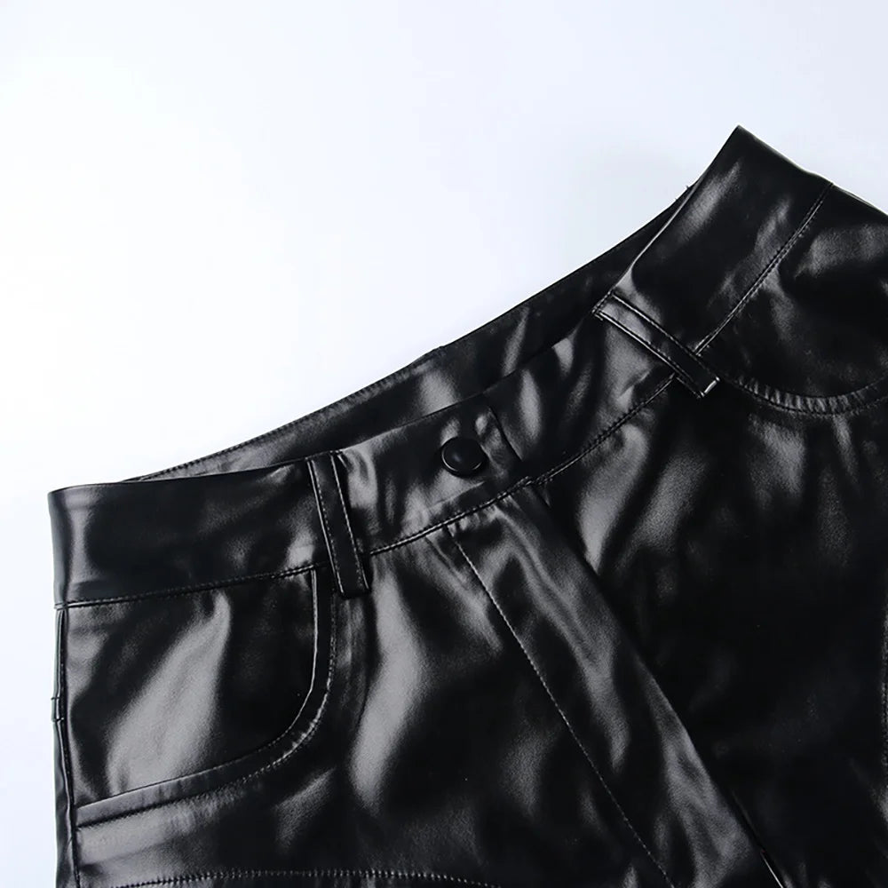 Sexy Black PU Casual Fashion Summer Shorts Women Clothing Goth Faux Leather High Waisted Womens Shorts Y2K Hot Woman Short Pants