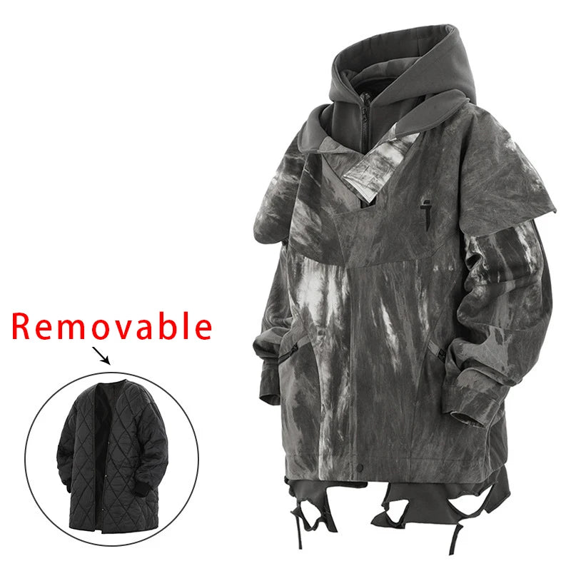 11 BYBB'S DARK Men Functional Cargo Jacket Techwear Winter Fake two-piece Tactical Windbreaker Coats Loose Jackets Streetwear