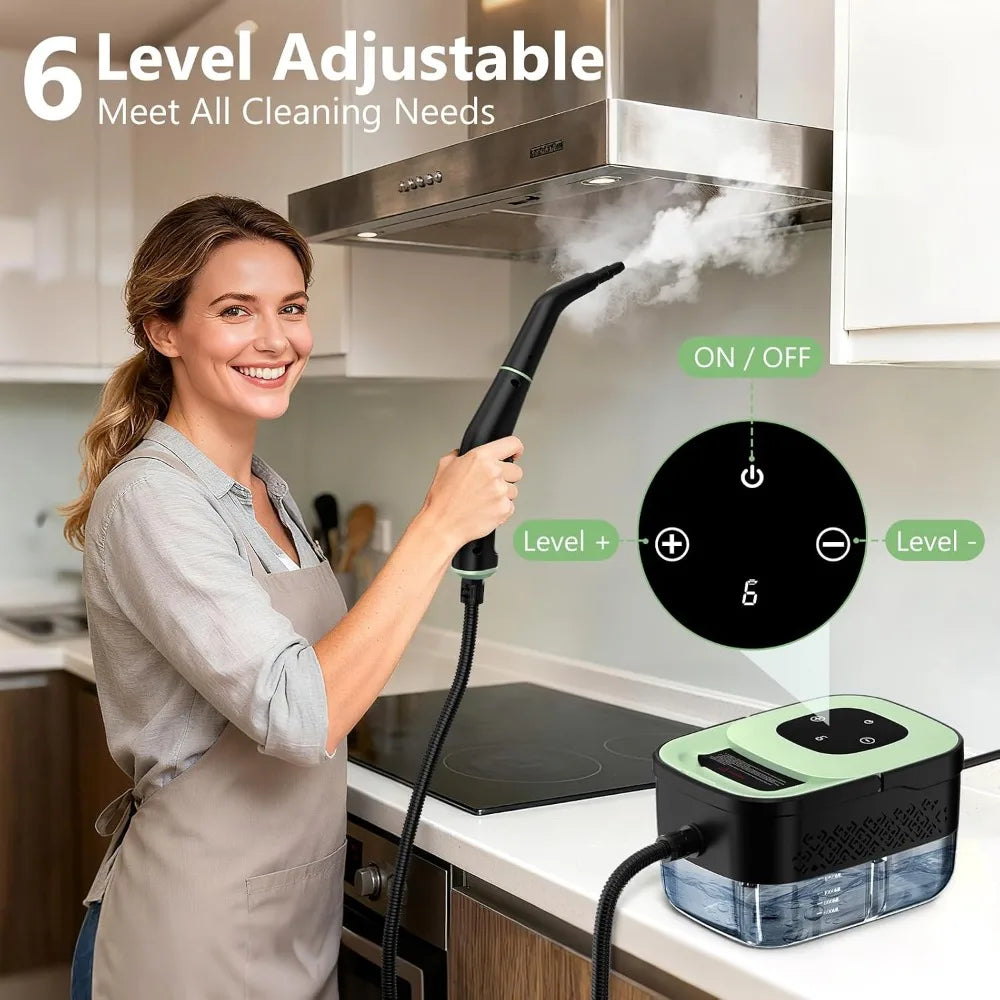 Portable Steam Cleaner with 16 Accessories, 6-Level Adjustable, 15s Heat-Up for Home & Car Detailing