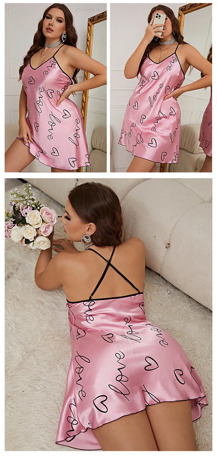 2026 Women's Love One-piece Nightdress Summer Sexy Suspender Dress Loungewear Pajamas Women