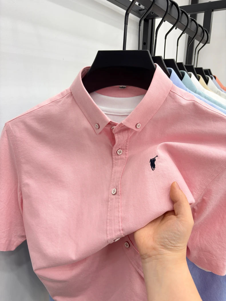 100% cotton short sleeve shirt summer classic solid color luxury brand Paul embroidery fashion business golf casual men's wear