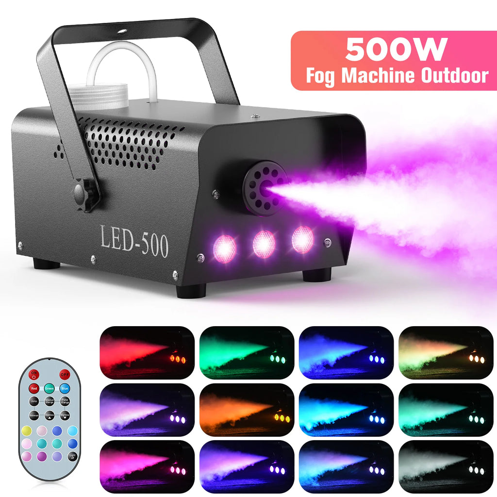 Datewink 500W RGB LED Smoke Fog Machine Fogger Ejector Stage Lighting Effect Remote Control For Wedding DJ Disco Party Club Bar