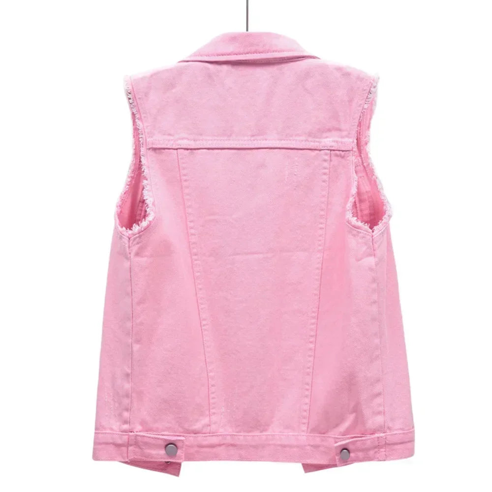 Denim Vest for Women Jacket Spring Streetwear Women Clothing Autumn Coats Fashion Clothes Casual Vintage Elegant Sleeveless