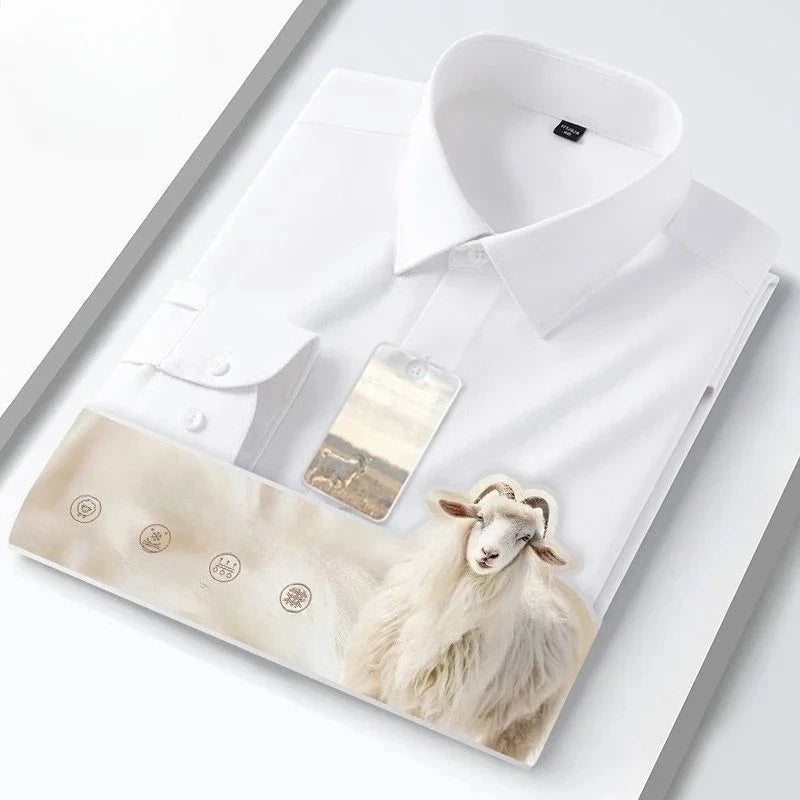 New in Shirt High Quality Solid Color Wool Long Sleeve Shirts for Men Slim Fit Formal Shirt Soft White Business Casual Clothes