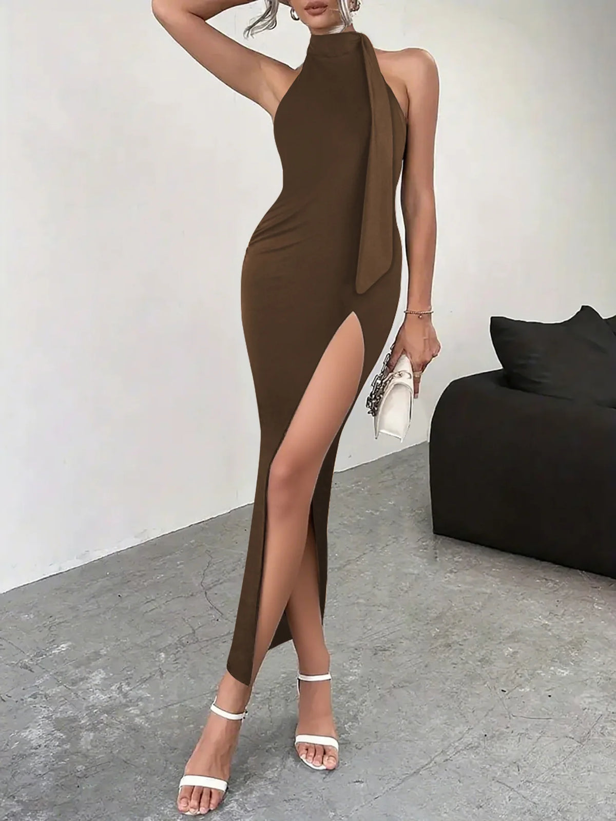 2026 New Arrival Women Sexy Backless High Split Maxi Dress Flowy Tie Strap Long Dress