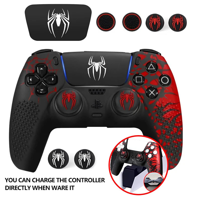 Controller Skin Shell for PS5 Controller Silicone Cover Case with Rubber Thumb Grip Gaps Touch Pad Sticker For PS5 Fit In Dock