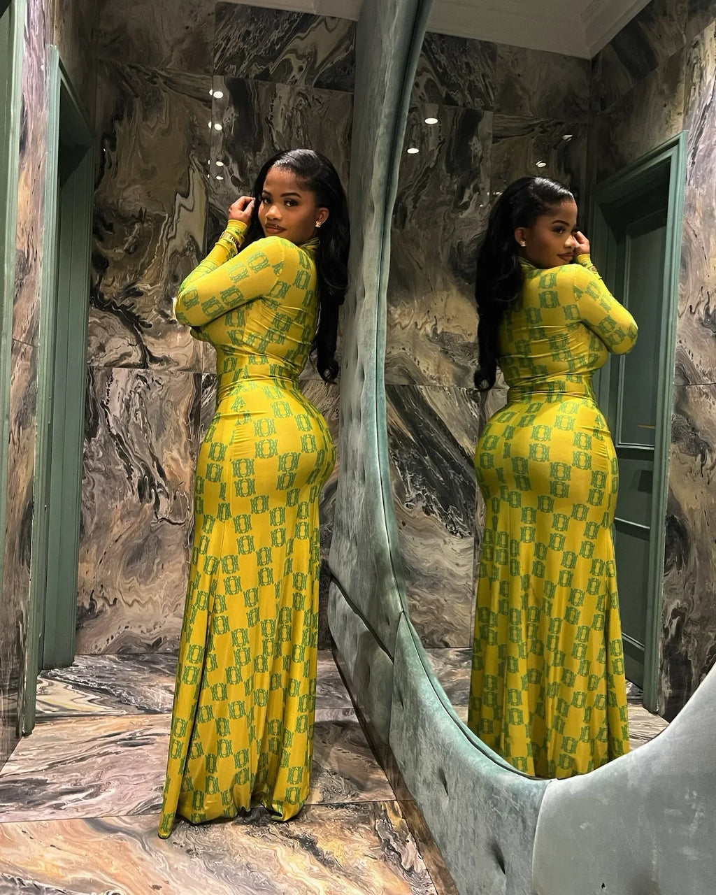 Fashionable Long Sleeve Slim Fit Print Wrap Bodycon Dress Spring Summer New Arrival Women's Clothing Cross-Border Style
